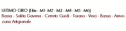 Casella di testo: ULTIMO GIRO (Elite - M1- M2 - M3 - M4 - M5 - M6)Bassa - Salita Gavena - Cerreto Guidi - Toiano - Vinci - Bassa - Arrivo zona Artigianale 