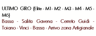 Casella di testo: ULTIMO GIRO (Elite - M1- M2 - M3 - M4 - M5 - M6)Bassa - Salita Gavena - Cerreto Guidi - Toiano - Vinci - Bassa - Arrivo zona Artigianale 